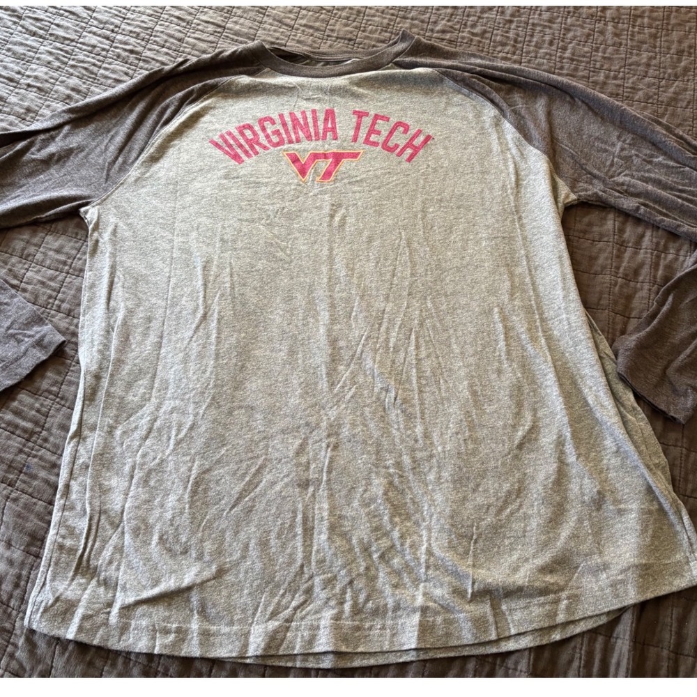 Virginia Tech Hokies‎ Mens 2XL Gray Baseball Long Sleeve Captivating T-Shirt